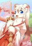  1girl blue_eyes ferret furry japanese_clothes miko open_mouth solo ukan_muri 