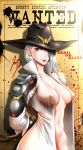  arms_behind_back ashe_(overwatch) asymmetrical_hair bound bound_arms breasts covered_nipples cowboy_hat earrings eyeliner eyeshadow hair_over_one_eye hat highres jazzjack jewelry lipstick looking_at_viewer makeup medium_breasts mole_above_mouth navel no_bra no_panties open_clothes open_shirt out-of-frame_censoring overwatch popped_collar red_eyes red_lipstick rope short_hair signature single_pauldron skull_earrings solo wanted white_hair 