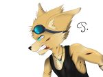  2018 angry anthro athletic blood canine clothing eyewear fennec fox goggles hi_res inner_ear_fluff jewelry male mammal necklace pakyart15 paladins pip_(paladins) scar shirt solo tank_top wounded 