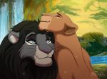  2016 blue_eyes detailed_background digital_media_(artwork) disney duo feline female feral fur grey_fur lion male maliki mammal nala smile the_lion_king x-zelfa 