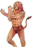  2016 5_fingers abs absurd_res anthro biped brown_fur brown_nose bulge by-nc-nd clothed clothing creative_commons digital_media_(artwork) digital_painting_(artwork) feline flexing front_view fur guide_lines hair hi_res humanoid_hands inner_ear_fluff kemono korean lion long_hair looking_at_viewer male mammal mane mane_hair mixed_media mostly_nude muscular muscular_male navel orange_fur orange_hair portrait ryonggay shorts simple_background solo stretching tail_tuft three-quarter_portrait topless traditional_media_(artwork) tuft white_background white_eyes 