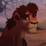  2017 brown_fur brown_hair detailed_background digital_media_(artwork) disney feline feral fur green_eyes hair kovu lion mammal sitting solo the_lion_king x-zelfa yellow_sclera 