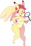  anthro anthrofied breasts detective_pikachu digital_media_(artwork) eyelashes featureless_breasts female hat holding_object magnifying_glass mammal nintendo norithecat pikachu pok&eacute;mon pok&eacute;mon_(species) pok&eacute;morph rodent simple_background solo standing video_games white_background 