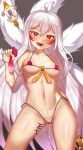  :q ahoge ara_han bikini blush breasts bright_pupils commentary contrapposto covered_nipples cum cumdrip elsword eun_(elsword) eyeliner facial_mark gradient gradient_background hair_ornament hair_stick halterneck long_hair looking_at_viewer makeup medium_breasts micro_bikini multiple_tails naughty_face navel nt00 open_mouth red_eyes revision sakra_devanam_(elsword) shiny shiny_skin sidelocks simple_background slit_pupils smile solo standing string_bikini swimsuit tail tally tongue tongue_out underboob very_long_hair white_hair 