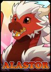  alastor_(character) badge blitzdrachin dragon feral name_badge open_mouth teeth 