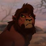  2016 black_nose blurred_background day detailed_background digital_media_(artwork) disney feline feral green_eyes kovu lion mammal outside solo the_lion_king x-zelfa yellow_sclera 