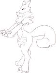  2018 ambiguous_gender anthro armwear black_and_white canine cheek_tuft clothing digimon dipstick_ears dipstick_tail fur hi_res long_tail mammal monochrome multicolored_fur multicolored_tail paperclip_(artist) pointy_ears renamon shoulder_tuft side_view simple_background standing tuft two_tone_fur white_background 