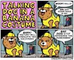  banana_costume brown_fur canine comic costume dog english_text fur human humor mammal onegianthand speech_bubble text 