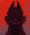  2017 black_fur black_nose canine digital_media_(artwork) fur looking_at_viewer mammal red_eyes red_theme solo x-zelfa 