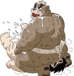  anthro ashigara bear butt cum cum_on_face facesitting human human_on_anthro interspecies kimagure_monja looking_back mammal mohawk overweight pawpads rear_view sumo sweat tokyo_afterschool_summoners 