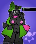  2018 anthro black_fur blush breasts caprine clothing crossgender deltarune digital_media_(artwork) eyewear female fur glasses goat hat mammal nipples pussy ralsei robe simple_background smile solo sushirolldragon thick_thighs video_games voluptuous 