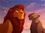  2014 day detailed_background digital_media_(artwork) disney duo feline female feral hair lion male mammal mufasa outside red_eyes red_hair sarabi sky the_lion_king x-zelfa 