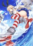  :3 =v= armpits ass bangs bell_(angelicalary) black_panties blonde_hair blue_skirt blue_sky blush breasts closed_mouth cloud commentary_request crop_top day elbow_gloves eyebrows_visible_through_hair full_body gloves hair_between_eyes highleg highleg_panties highres kantai_collection legs lifebuoy long_hair looking_at_viewer miniskirt ocean outdoors panties rensouhou-chan sailor_collar school_uniform serafuku shimakaze_(kantai_collection) skirt sky small_breasts striped striped_legwear thighhighs thighs thong underwear water white_gloves yellow_eyes 