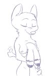  2018 ambiguous_gender anthro breasts canine disney duo ear_markings eyes_closed facial_markings female female/ambiguous fox fur_markings hug jack_savage lagomorph mammal markings monochrome nipples nude purple_and_white rabbit simple_background skye_(zootopia) smile tggeko thumbs_up white_background zootopia 