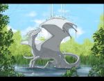  2012 black_bars blue_eyes day detailed_background digital_media_(artwork) dragon feral membranous_wings oneminutesketch outside scalie sitting sky solo spines western_dragon wings 