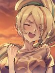  :d blonde_hair clenched_hand closed_eyes crying fist_pump long_hair moekki_(oekkimm) multicolored_hair nikaidou_saki open_mouth shirt smile snot solo streaked_hair t-shirt zombie_land_saga 