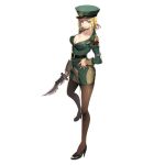 belt blonde_hair blue_eyes breasts cleavage dagger hat high_heels military military_hat military_uniform milla_bachtein official_art solo star_ocean star_ocean_anamnesis star_ocean_the_last_hope thighhighs transparent_background uniform weapon 