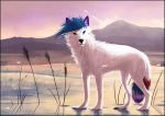  2013 ambiguous_gender black_nose blue_hair canine detailed_background digital_media_(artwork) feral fur hair mammal oneminutesketch snow solo standing stanidng white_fur wolf 