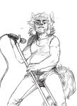  2017 absurd_res anthro belly belt biped black_and_white by-nc-nd canine clothed clothing creative_commons fluffy fluffy_tail front_view fur hair hi_res holding_object humanoid_hands hwi-jeong_(ryonggay) jeans kemono korean line_art long_tail looking_up male mammal microphone monochrome musclegut muscular muscular_male open_mouth pants pencil_(artwork) ryonggay shirt short_hair simple_background singing slightly_chubby solo standing sweat tank_top traditional_media_(artwork) white_background wolf 