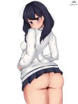  1girl ass black_hair blue_eyes blush closed_mouth hips huge_ass kirim medium_hair school_uniform shiny skirt ssss.gridman takarada_rikka thighs wide_hip 