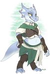  2018 anthro belly claws clothed clothing digital_media_(artwork) female kobold lasi looking_at_viewer maim navel reptile scales scalie simple_background solo white_background 