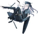  blonde_hair full_body garrison_cap hat kantai_collection long_hair machinery military military_hat military_uniform official_art pale_skin shimada_fumikane solo thighhighs torn_clothes torpedo transparent_background u-511_(kantai_collection) uniform 
