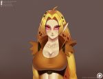  animal_humanoid blonde_hair breasts cat_humanoid cheetah cheetara cleavage clothed clothing doomthewolf feline female fur hair humanoid looking_at_viewer mammal solo spots spotted_fur spotted_hair thundercats 