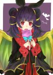  animal_ears bat_ears character_name commentary_request dragon_wings fake_animal_ears feh_(fire_emblem_heroes) fire_emblem fire_emblem:_seima_no_kouseki fire_emblem_heroes fur_trim halloween_costume highres long_sleeves mamkute multi-tied_hair myrrh open_mouth otokajife purple_hair red_eyes simple_background solo twintails wings 
