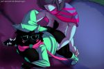  2018 absurd_res anthro big_breasts black_fur blue_skin blush bottomless breasts caprine clothed clothing crossgender deltarune devilbluedragon english_text eyewear female footwear fur glasses goat green_nipples hat hi_res kris_(deltarune) male male/female mammal nipples partially_clothed patreon ralsei robe sex shoes short_tail text url vertical_bar_eyes white_eyes 