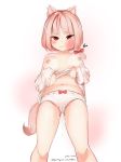  1girl animal_ears blush breasts kirim nipples panties pink_hair red_eyes ribbon short_hair tail thighs underwear 