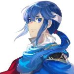  aisutabetao blue_eyes blue_hair cape celice_(fire_emblem) european_clothes fire_emblem fire_emblem:_seisen_no_keifu headband looking_at_viewer pauldrons ponytail simple_background smile white_background 