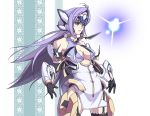  android blue_eyes blue_hair breasts cleavage commentary_request cyborg elbow_gloves forehead_protector gloves kos-mos long_hair oitsuki_(getsumen_diver) solo thighhighs very_long_hair xenosaga xenosaga_episode_iii 
