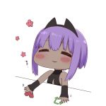  1girl =_= bare_shoulders black_leotard blush_stickers bongo_cat directional_arrow eyes_closed facing_viewer fate/prototype fate/prototype:_fragments_of_blue_and_silver fate_(series) flower hassan_of_serenity_(fate) heart i.u.y leotard meme outstretched_arms parted_lips purple_hair red_flower sidelocks simple_background solo twitter_username white_background 