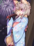  ambiguous_gender anthro blush candy canine clothing fireworks food fox hair humanoid_penis japanese_clothing kitsunepurin male mammal no_underwear penis saliva saliva_string solo traditional_clothing white_hair yukata 