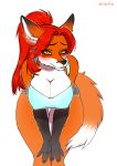  anthro blush breasts canine cleavage clothed clothing female fox looking_at_viewer mammal nipple_bulge simple_background solo standing white_background xiongfeng95 