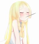  blonde_hair blush closed_eyes commentary_request food highres ko_to_tsuki lillie_(pokemon) pocky pokemon pokemon_(game) pokemon_sm 