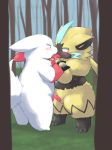  black_fur erection forest fur hand_holding kitsunepurin male nintendo obese overweight penis pok&eacute;mon pok&eacute;mon_(species) precum standing tapering_penis tongue tree video_games white_fur yellow_fur zangoose zeraora 