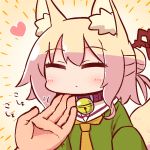  animal_ear_fluff animal_ears bangs bell bell_collar blonde_hair blush brown_collar chin_tickle closed_eyes closed_mouth collar eyebrows_visible_through_hair facing_viewer fox_ears fox_girl fox_tail green_shirt hair_between_eyes hair_bun hair_ornament heart jingle_bell kemomimi-chan_(naga_u) long_hair long_sleeves naga_u orange_neckwear original out_of_frame sailor_collar scratching shirt sidelocks solo_focus tail white_sailor_collar 