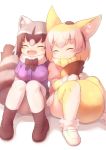  animal_ear_fluff animal_ears bangs between_legs black_footwear black_hair black_neckwear blonde_hair blouse blush bow bowtie breast_pocket breasts closed_eyes commentary common_raccoon_(kemono_friends) elbow_gloves extra_ears fang fennec_(kemono_friends) fox_ears fox_tail fur_trim gloves grey_hair hand_on_another's_head kemono_friends knees_together_feet_apart mary_janes matsuu_(akiomoi) medium_breasts medium_hair multicolored_hair multiple_girls open_mouth pink_sweater pocket puffy_sleeves purple_blouse raccoon_ears raccoon_tail shoes side-by-side simple_background sitting skirt smile sweater tail tail_between_legs tail_hug tareme thighhighs white_background white_footwear white_hair white_legwear white_skirt yellow_legwear yellow_neckwear 