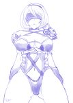  1girl alternative_costume android armor breasts cleavage covered_eyes female hair_over_one_eye hairband high_resolution isabella_valentine looking_at_viewer monochrome nier:_automata nier_(series) picantium simple_background solo soul_calibur soulcalibur_vi swap very_high_resolution white_background wide_hips yorha_no._2_type_b 