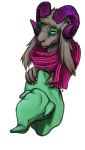  2018 alpha_channel anthro bust_portrait caprine claws clothed clothing curled_horns deltarune digital_media_(artwork) floppy_ears fur goat green_eyes green_hat grey_fur hat head_tuft holding_hat holding_object horizontal_pupils horn looking_away male mammal monster pink_scarf portrait purple_horn ralsei realistic scarf signature simple_background smile snout solo the_gentle_giant transparent_background video_games witch_hat 