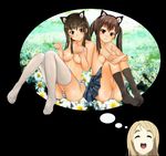  akiyama_mio animal_ears bad_id bad_pixiv_id black_hair black_legwear breasts brown_hair cameltoe cat_ears cruizer eyebrows feet imagining k-on! kneehighs kotobuki_tsumugi leg_hug legs long_hair medium_breasts multiple_girls nakano_azusa nipples panties paw_pose pink_panties socks striped striped_panties thighhighs topless twintails underwear underwear_only white_legwear 