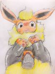  black_eyes blush chest_tuft clothing colored_pencil_(artwork) costume disembodied_penis duo edit eeveelution eiroru female feral flareon fur hi_res legs_up male male/female nintendo open_mouth penetration penis pok&eacute;mon pok&eacute;mon_(species) pussy pussy_juice red_fur sex simple_background snout solo solo_focus tears traditional_media_(artwork) tuft uncensored vaginal vaginal_penetration video_games yellow_fur 