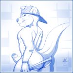  2018 aaron_(artist) anthro backwards_cap big_butt bubble_butt butt clothing cub erection foreskin hat male mammal monochrome mustelid otter penis sketch solo teenager uncut underwear young 