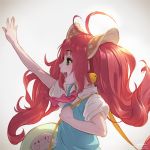  ahoge animal_ears artist_name bell blush character_request commentary_request copyright_request eyebrows_visible_through_hair green_eyes highres long_hair open_mouth pink_hair smile solo takami_masahiro teeth twintails twitter_username upper_body 