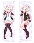  :3 :d absurdres american_flag american_flag_print animal_ear_fluff animal_ears ass asymmetrical_legwear azur_lane bangs black_jacket breasts brown_gloves brown_legwear cat_ears closed_mouth collarbone commentary_request dakimakura dress elbow_gloves eyebrows_visible_through_hair fingerless_gloves fingernails flag_print forehead gloves head_tilt highres jacket kirisame_mia long_hair lying multiple_views no_shoes on_back on_side open_clothes open_jacket open_mouth panties panty_pull parted_bangs pointing print_neckwear silver_hair sims_(azur_lane) sleeveless_jacket small_breasts smile striped striped_panties thighhighs thighhighs_pull two_side_up underwear very_long_hair white_dress 