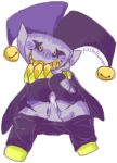  blush clothed clothing deltarune jevil_(deltarune) not_furry pants_down partially_clothed penis precum spread_legs spreading 