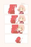 4koma bang_dream! blue_eyes comic food food_in_mouth green_eyes highres kiss koyoi_(541) low_twintails mouth_hold multiple_girls pink_hair pocky pocky_day pocky_kiss red_hair silent_comic twintails udagawa_tomoe uehara_himari yuri 