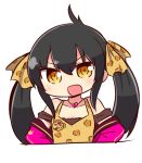  :d animal_print bangs bare_shoulders black_hair blush brown_camisole brown_eyes camisole collarbone cropped_torso eyebrows_visible_through_hair hair_between_eyes hair_ribbon head_tilt heart heart_necklace idolmaster idolmaster_cinderella_girls jacket leopard_print long_hair looking_at_viewer matoba_risa naga_u off_shoulder open_mouth pink_jacket print_camisole print_ribbon ribbon sidelocks simple_background smile solo twintails white_background 