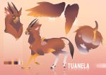  2018 arsauron avian beak claws digital_media_(artwork) female feral greame hippogryph hooves horn model_sheet open_mouth pussy simple_background smile solo standing yellow_eyes 